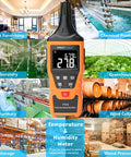 All In One Digital Temperature And Humidity Meter With Wet Bulb Dew Point Readout For Indoor Outdoor Use Min Max Data Hold LCD Backlit Display Thermometer Hygrometer Monitor For Ambient Conditions in various settings