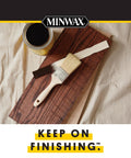 Top Notch Quick Dry Oil Based Wood Stain In Classic Provincial Color on wooden board with brush for furniture touch up.