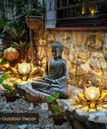 Gold Petal Lotus Flower Solar Light With Crackle Glass Globe Lit Amber Glow Outdoor Yard Lanterns For Pathway