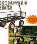 Beefy Heavy Duty Utility Garden Cart Wagon With Dual Side Dump, 1000 Lb Capacity, All Terrain Steel Flatbed Trailer with removable sides.