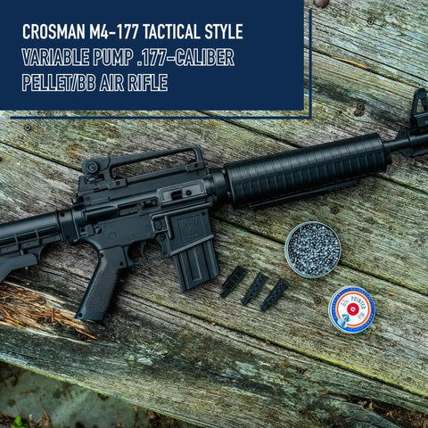 M4-177 Caliber Variable Pump Airgun For Pellets And BBs, adjustable power, rifled steel barrel, on wooden background