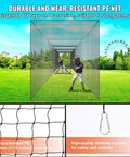 70Ft Heavy Duty Baseball Batting Net For Backyard Practice shown outdoors with players, mesh detail, and climbing buckles.