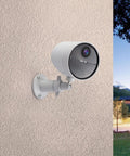 Two Pack Wall Mount Bracket For SimpliSafe Outdoor Security Camera 360 Degree Rotating Holder With 1 Quarter Inch Screw Thread Tilt Up To 90 Degrees White Camera Not Included installed on wall