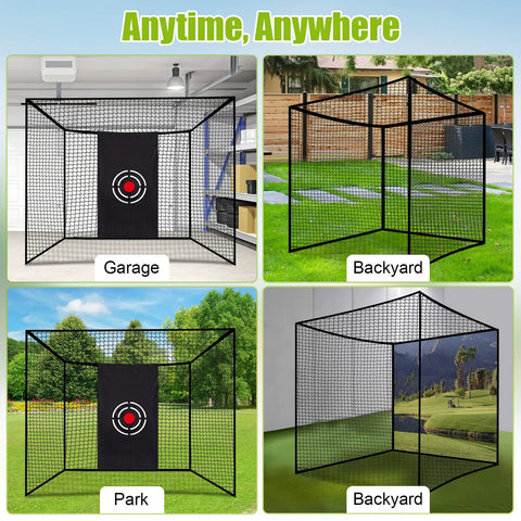 Oversized 10x10x10 Feet Golf Hitting Cage Net With Hanging Design Straps And Carabiners No Poles Needed Portable Practice Net