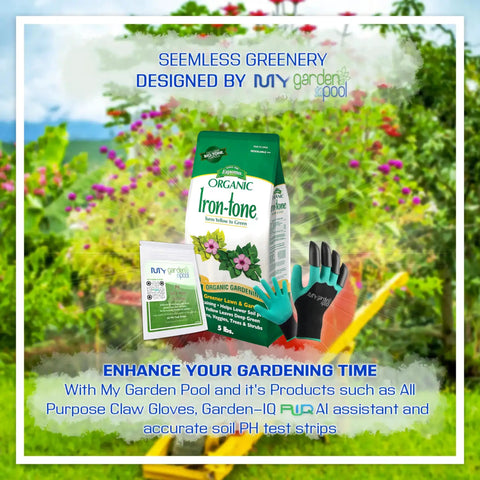 Iron-Tone 5 Lb Iron Supplement For Deeper Green Lawns And Garden Plants, Includes 20-Count PH Soil Test Strips, Claw Gloves
