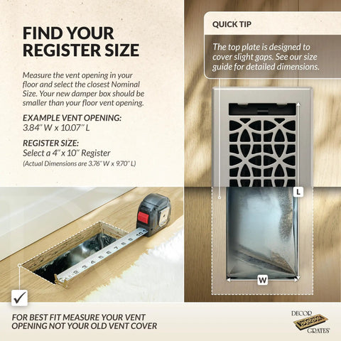 Eclipse Plated Floor Register 4 Inch By 10 Inch Brushed Nickel Drop In Vent Grate With Easy No Tools Installation Durable Steel Plate Rust Resistant Damper Box Made From Recycled Polystyrene High Flow Air Control