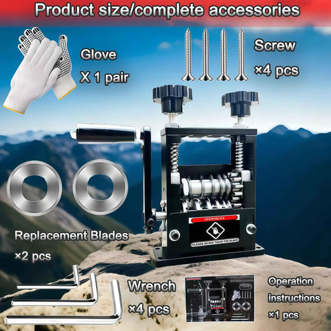 Drill Powered Wire Stripper Tool With Hand Crank 6 Channel System And 5 Carbide Blades with accessories on display.