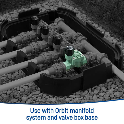 Automatic Sprinkler Valve Three Quarter Inch FPT L Series installed with Orbit manifold system in irrigation setup