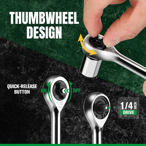 1/4 Inch Drive Ratchet Handle With 216-Position 6-Pawl Quick Release And Crv Steel Construction For Tight Spots Offering Hella Smooth Action And Pro-Level Torque Strength Plus A Slim Body That Sneaks Into Tight Corners Like A Champ