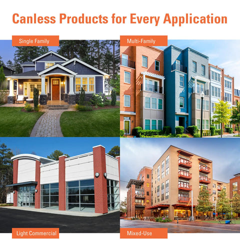 Canless LED recessed ceiling light options for single family, multi-family, light commercial, and mixed-use applications.