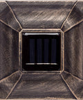 Top view of Solar Cast Aluminum LED Post Cap Light For 4x4 Wood Posts Bronze with crystalline panel and dusk-to-dawn sensor