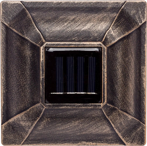 Top view of Solar Cast Aluminum LED Post Cap Light For 4x4 Wood Posts Bronze with crystalline panel and dusk-to-dawn sensor