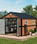 Extra Large 10x12 Outdoor Storage Shed With Lockable Doors, metal construction, two windows, in garden setting