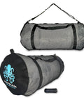 Heavy-Duty Mesh Duffle Bag For Scuba Gear And Beach Essentials, Extra Large Quick-Dry Tote with octopus logo and shoulder strap.