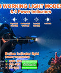 Diver using Beast 2000 Lumen Scuba Dive Light With Four Modes IP68 Waterproof USB Rechargeable Torch underwater.