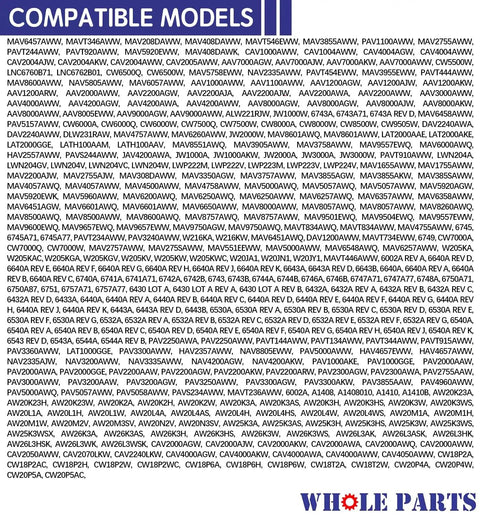 List of compatible washing machine models for Heavy Duty Washer Thrust Bearing Replacement Kit 12002213.
