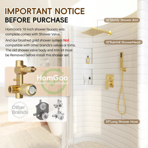 Top Shelf Brushed Gold Shower System Crafted From Solid Brass And Stainless Steel With A Badass Rain Shower Head Zero Plastic Inner Tubing Bathroom Faucet Set Straight Up Reliable For Any Home Renovation Project