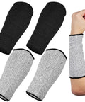 Real Deal Cut Resistant Arm Sleeves For Mechanics And Gardeners With Snug Stretch Fit Anti Puncture Forearm Guards in black and gray.