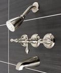 American Classic Triple-Handle Tub And Shower Faucet In Brushed Nickel Durable Solid Brass Construction Wall Mount Washerless Cartridge
