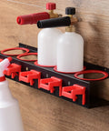 Spray Bottle Storage Rack Car Detailing Organizer For Bottles 2 Pack With 5 Holes And 5 Heavy Duty Plastic Hooks Mounted On Wall