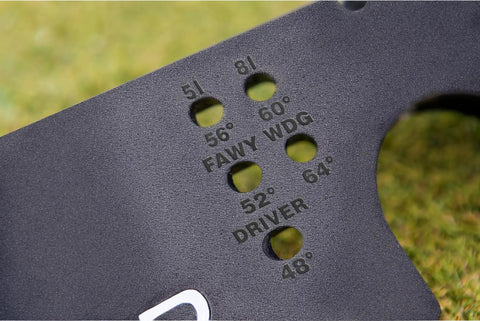 Close-up of holes and labels on swing plane system of All In One Golf Training Tool With 11 In 1 Alignment Sticks and Swing Plane