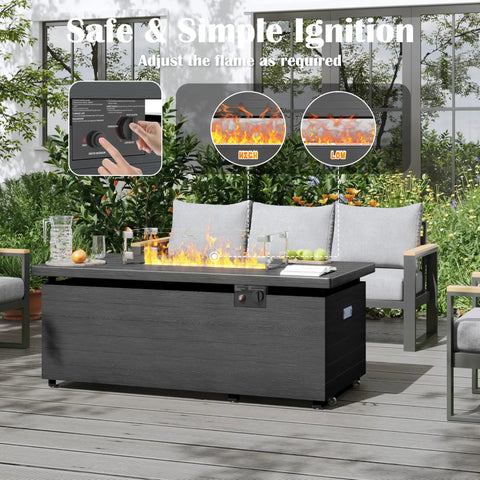 Propane Fire Pit Table With 50,000 BTU Heat For Your Backyard, 51 Inch Rectangle Fire Table Featuring Sliding Tank Holder outdoors