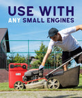 Person fueling lawnmower with Portable 6 Gallon Boat Fuel Tank Kit For Outboard Engines, red tank on grass
