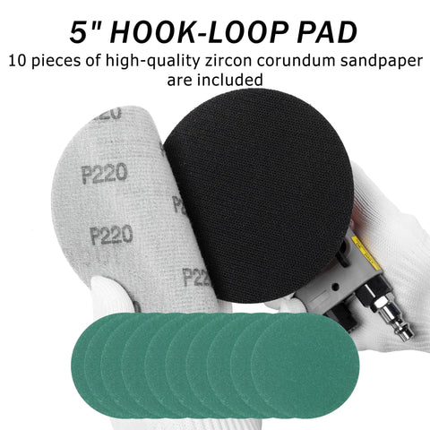 Lightweight Pneumatic Random Orbital Sander For Five Inch Palm Use Three Sixteenths Inch Orbit 12000 RPM with sandpaper
