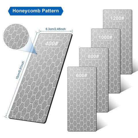 Knife Sharpening Stone Set With Five Grits 400 600 800 1000 1200 Including Extra Fine And Coarse Plates Non Slip Base Honeycomb Design