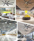 84 Inch Ceiling Fan With Lights Remote And App Control Black Beefy Industrial DC Motor in living room, shop, warehouse, and gym