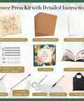 11x11 Inch 10 Layer Flower Press Kit including wooden plates, cardboard, blotting papers, tools, and instructions for DIY crafts.