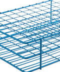 Close-up of 96-Place Test Tube Rack For 16-17mm Tubes With Durable Wire Frame And Chemical-Resistant Blue Epoxy Coating Autoclavable