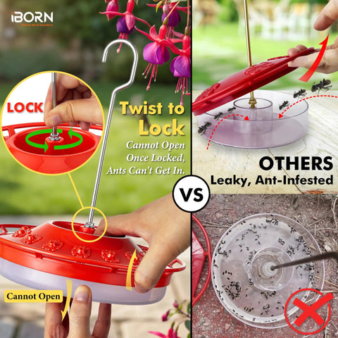 Bee Proof Hummingbird Feeder With Ant Moat And 14 Feeding Ports 13 Oz Saucer Style Outdoor Hanging Hummingbird Feeder, red