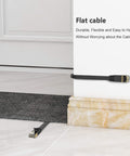 Cat 7 Ethernet Cable 25 Ft Ultra Fast 10Gbps Shielded Flat LAN Patch Cord For Gaming shown installed under carpet and along wall