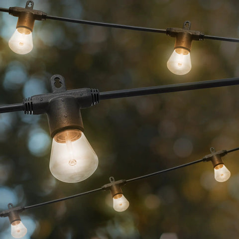 Backyard Bistro Style 24 Foot Outdoor String Lights With 12 Shatter Resistant Lifetime Bulbs, 2200K Warm White in garden setting
