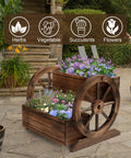 Wooden Wagon Planter Box With Wheels For Indoor And Outdoor Patio Garden Decor Ideal For Flowers Herbs Vegetables And Succulents.
