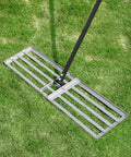 Pro Grade Lawn Leveling Rake With Stainless Steel Pole, Heavy Duty 36x10 Inch Leveller on grass, rust resistant high carbon steel tool
