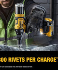 Using 20V Max XR Cordless Rivet Tool Three Sixteenths Inch With Brushless Motor, 2100 Lbf Pulling Force, 800 Rivets Per Charge