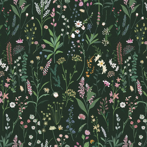 Floral Peel And Stick Vinyl Wallpaper For Kitchen Cabinets And Furniture, renter friendly DIY, vintage flowers on dark background