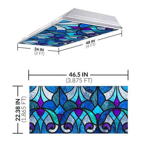 Fluorescent Light Covers For 2x4 Ceiling Fixtures With Stained Glass Design, 22.38 Inches By 46.5 Inches, Classroom Friendly, 4 Pack