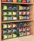 Solid As Rocks 3 Tier Stackable Can Organizer Rack Holds 36 Cans Chrome pantry storage with multiple cans in pantry.