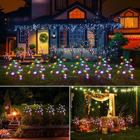 4 Pack Upgraded Solar Flower Lights For Garden Waterproof Outdoor Cherry Blossom LED Lights With Multicolor Glow at night