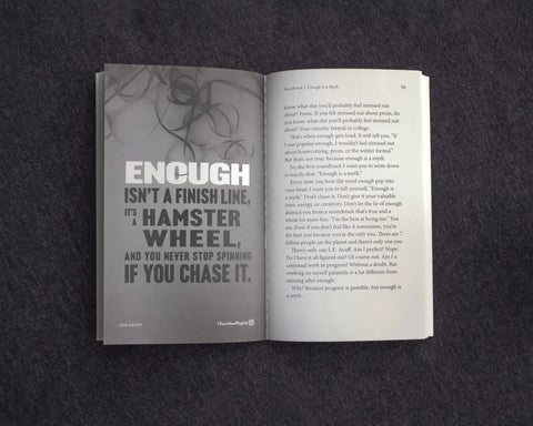 Open paperback of Fresh Start Blueprint A Straight Fire Guide To Level Up Your Life Mindset, featuring inspiring quotes on mindset.