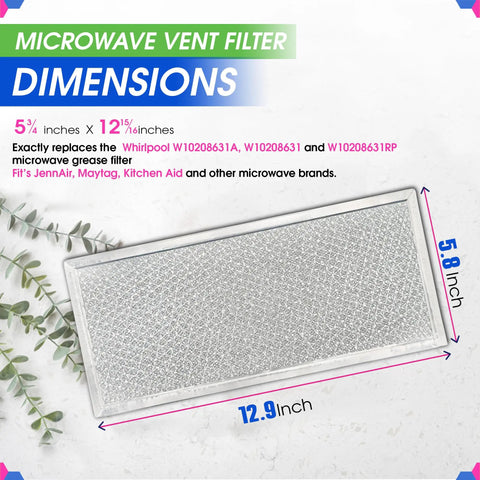 Microwave Grease Filter Replacement For Over The Stove Vent Fan 5.78 Inch By 12.91 Inch Aluminum Mesh Screen Fits W10208631A