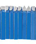 PNBO 1/4in carbide-tipped lathe cutter bits set, 10 pieces with blue bodies.