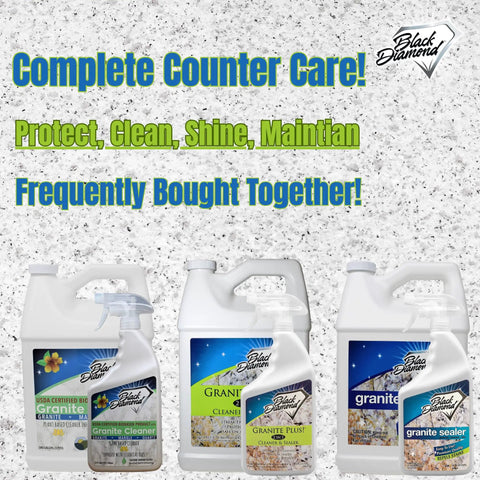 Hassle Free Spray Sealant That Locks Down Granite And Marble Countertops Against Daily Messes While Delivering Contractor Grade Stain Defense That Keeps Stone Surfaces Looking Fresh And Completely Water Repellent Year Round displayed alongside granite cleaner products.