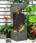 35.4 Inch Tall Indoor Outdoor Dope Waterfall Fountain With LED Lights amid garden decor