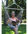 Armrest Ready Hammock Chair With 12 Pattern Options, Breathable Rope Fabric For Indoor Outdoor Swing, Ideal For Reading And Relaxing, Tropical Stripes