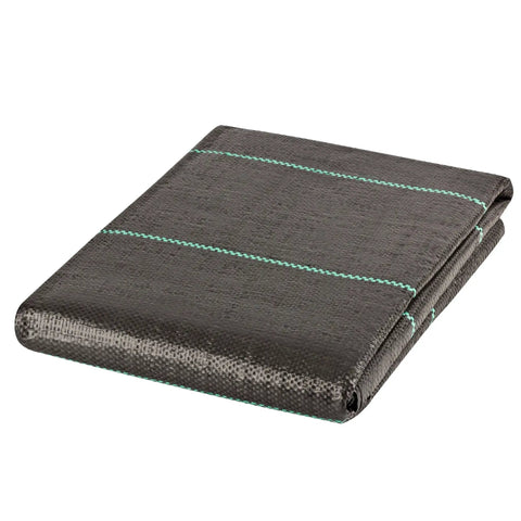 Folded Heavy Duty Woven Weed Control Fabric 6 by 33 Feet Black Ground Cover Membrane Lets Water and Air Through While Blocking Sunlight 3 Oz