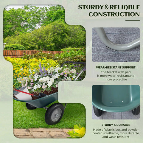 Two Wheel Garden Wheelbarrow Cart With Built In Stand For Home Yard Work, Heavy Duty Utility Wheelbarrow, rust proof, air filled tires